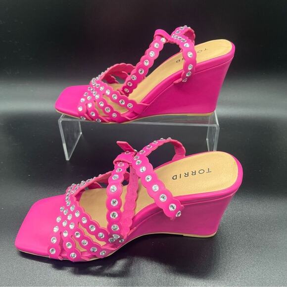 Torrid jeweled wedge heels women’s size 9WW pink strappy summer barbiecore - Picture 3 of 7